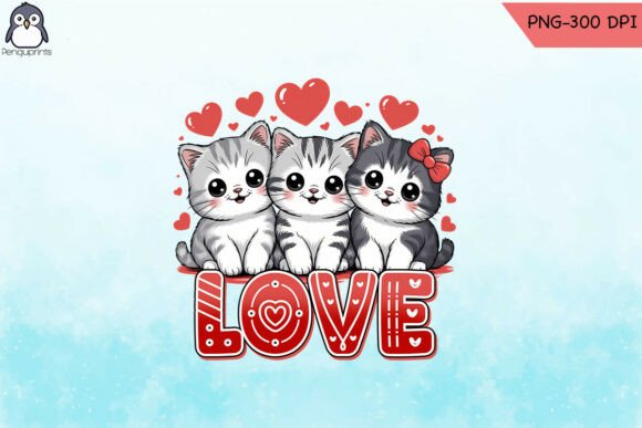 Adorable Kitty Love Sublimation PNG: Graphics for Crafts & Design