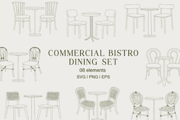 Bistro Dining Minimal Clip Art Set for Graphics & Illustrations