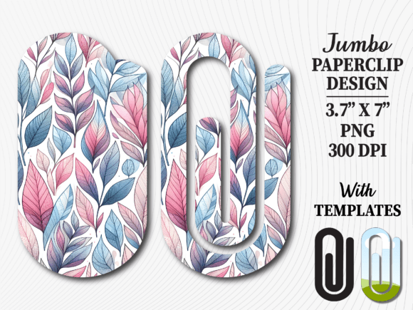 Blue Watercolor Leaves Jumbo Paperclip Graphics and Crafts
