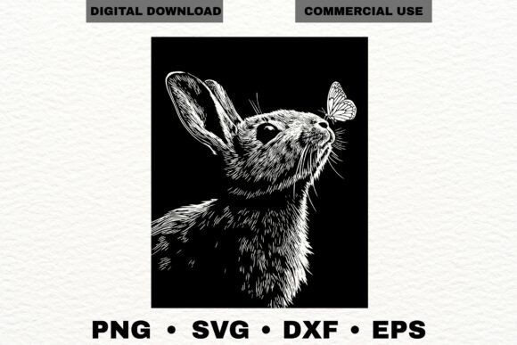 Bunny Butterfly Engraving SVG Art for Graphics and Illustrations