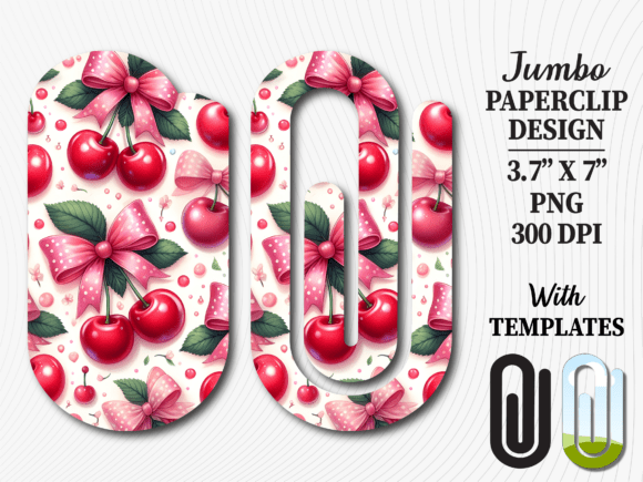 Cherry Pink Bow Coquette Jumbo Paperclip Graphics for Crafts