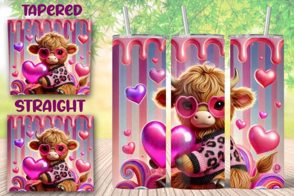 Cute Highland Cow Tumbler Wrap Valentine Graphics