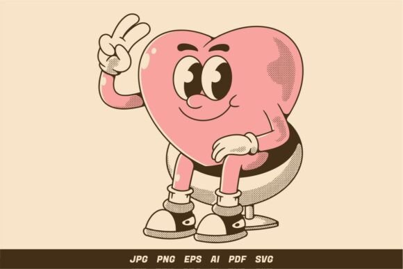 Cute Retro Heart Cartoon Character Graphics and Illustrations Review