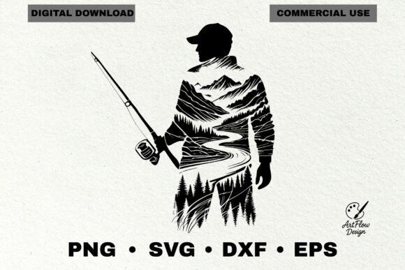Fisherman Fishing Silhouette Svg for Graphics and Illustrations