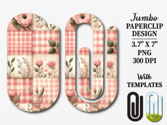 Floral Gingham Patchwork Jumbo Paperclip Graphics for Crafts