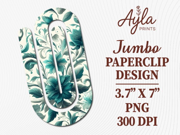 Green Damask Digital Jumbo Paperclip Graphics and Crafts