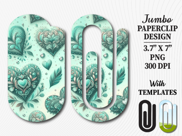 Green Doodle Hearts Jumbo Paperclip Graphics and Crafts