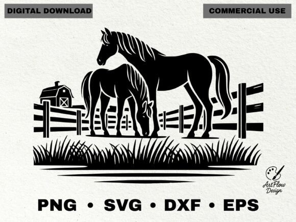 Horse Farm Silhouette SVG: Premium Graphics & Illustrations for Local Brands