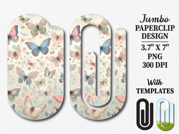 Pastel Butterfly Jumbo Paperclip Design for Graphics and Crafts