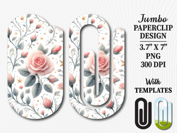 Pink Rose Shabby Chic Jumbo Paperclip Graphics and Crafts
