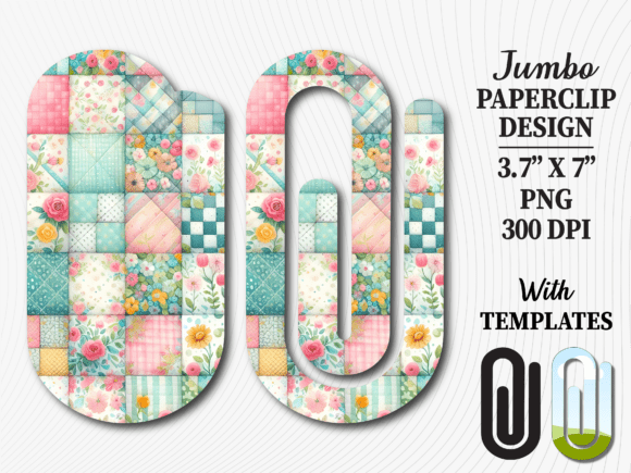 Quilt Patchwork Flower Jumbo Paperclip Graphics and Crafts