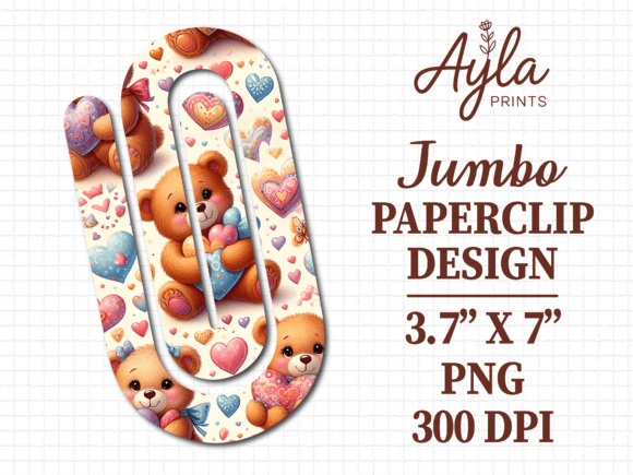 Teddy Bear Love Jumbo Paperclip Design for Graphics and Crafts
