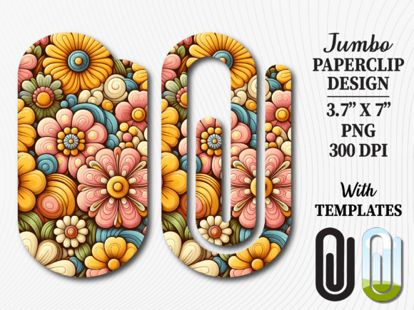 Vintage Retro Flower Jumbo Paperclip Graphics for Crafts